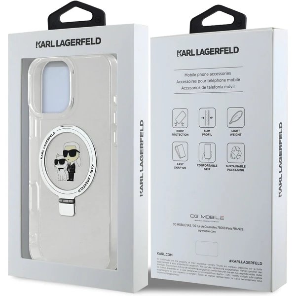 Karl Lagerfeld Ringstand Karl and Choupette MagSafe kryt iPhone 16 Pro Max biely