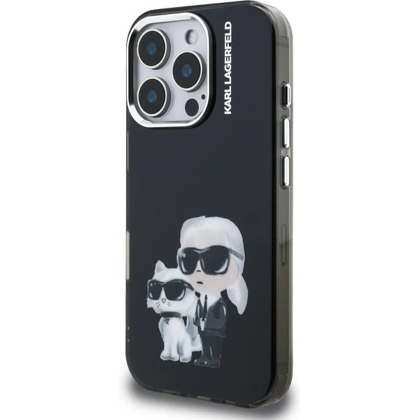 Karl Lagerfeld IML Aquarelle Karl and Choupette kryt iPhone 16 Pro Max čierny