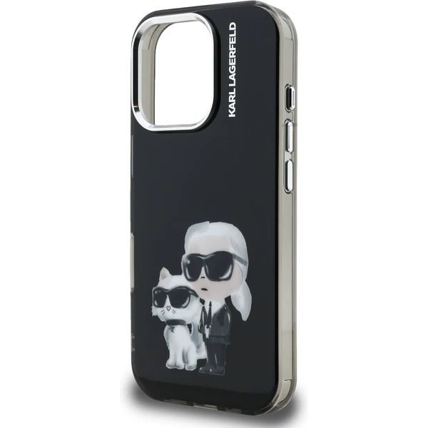 Karl Lagerfeld IML Aquarelle Karl and Choupette kryt iPhone 16 Pro Max čierny