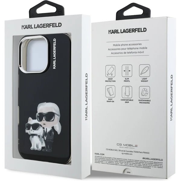 Karl Lagerfeld IML Aquarelle Karl and Choupette kryt iPhone 16 Pro Max čierny
