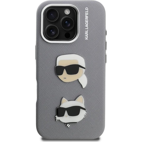 Karl Lagerfeld Grained PU K&CH Heads kryt iPhone 16 Pro Max šedý