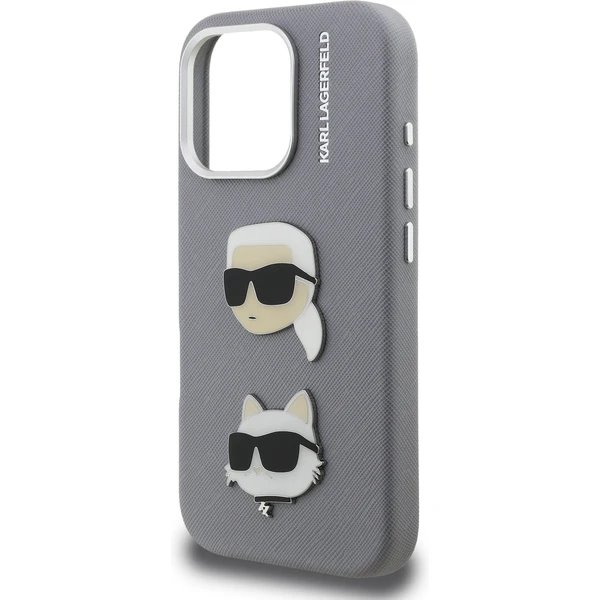 Karl Lagerfeld Grained PU K&CH Heads kryt iPhone 16 Pro Max šedý