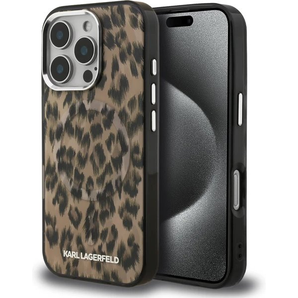 Karl Lagerfeld IML Leopard MagSafe kryt iPhone 16 Pro Max hnedý