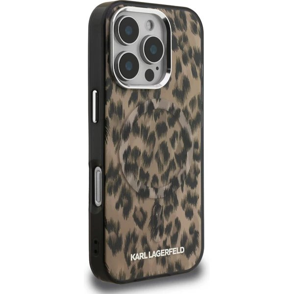 Karl Lagerfeld IML Leopard MagSafe kryt iPhone 16 Pro Max hnedý