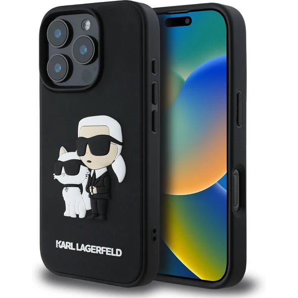 Karl Lagerfeld PU Saffiano Karl and Choupette kryt iPhone 16 Pro Max čierny