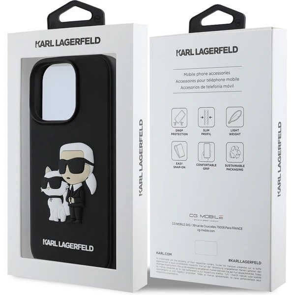 Karl Lagerfeld PU Saffiano Karl and Choupette kryt iPhone 16 Pro Max čierny