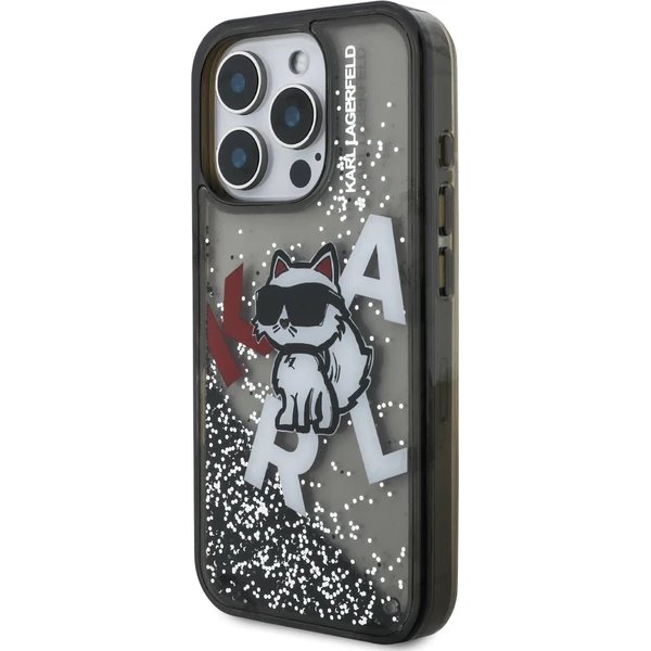 Karl Lagerfeld Liquid Glitter Scattered Choupette kryt iPhone 16 Pro Max čierny