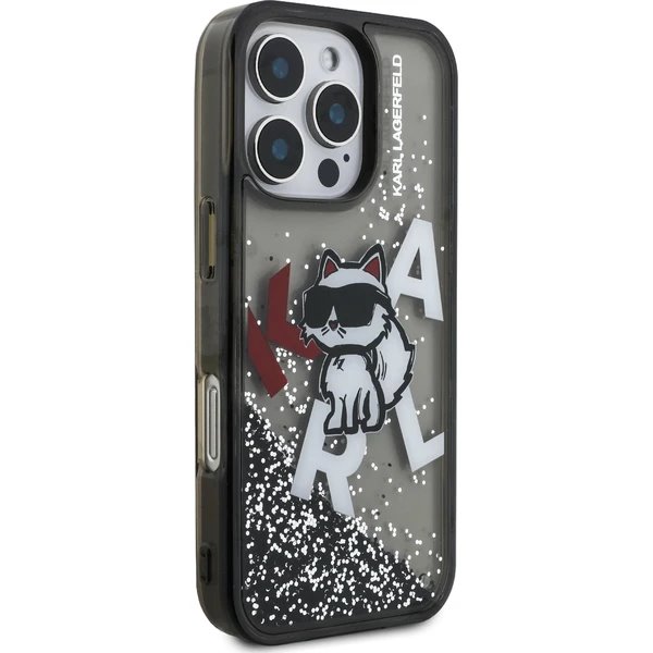 Karl Lagerfeld Liquid Glitter Scattered Choupette kryt iPhone 16 Pro Max čierny