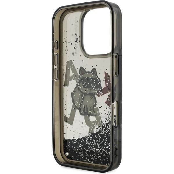 Karl Lagerfeld Liquid Glitter Scattered Choupette kryt iPhone 16 Pro Max čierny