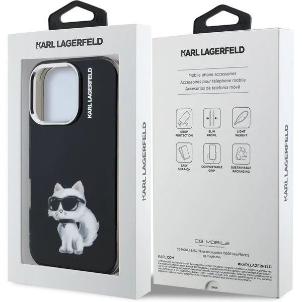Karl Lagerfeld IML Aquarelle Choupette kryt iPhone 16 Pro Max čierny