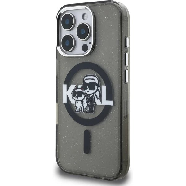 Karl Lagerfeld IML Glitter Karl and Choupette Sketch MagSafe kryt iPhone 16 Pro Max čierny