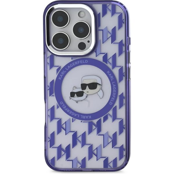 Karl Lagerfeld IML Monogram K&CH Heads MagSafe kryt iPhone 16 Pro Max fialový