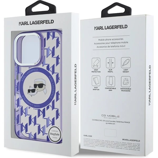 Karl Lagerfeld IML Monogram K&CH Heads MagSafe kryt iPhone 16 Pro Max fialový