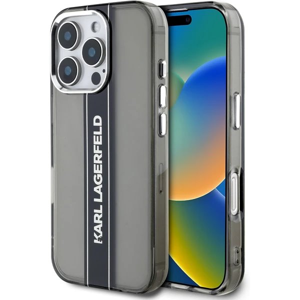 Karl Lagerfeld IML Stripe Logo kryt iPhone 16 Pro Max čierny