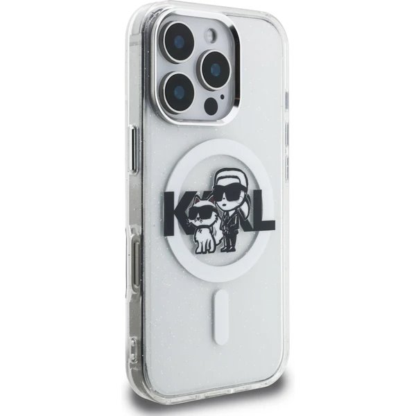 Karl Lagerfeld IML Glitter Karl and Choupette Sketch MagSafe kryt iPhone 16 Pro Max priehľadná