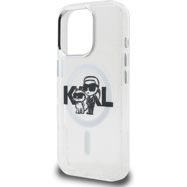 Karl Lagerfeld IML Glitter Karl and Choupette Sketch MagSafe kryt iPhone 16 Pro Max priehľadná