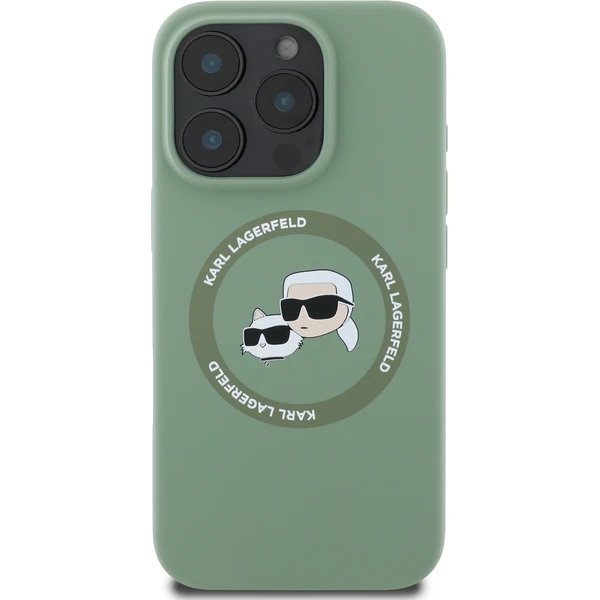 Karl Lagerfeld Liquid Silicone K&CH Heads MagSafe kryt iPhone 16 Pro zelený