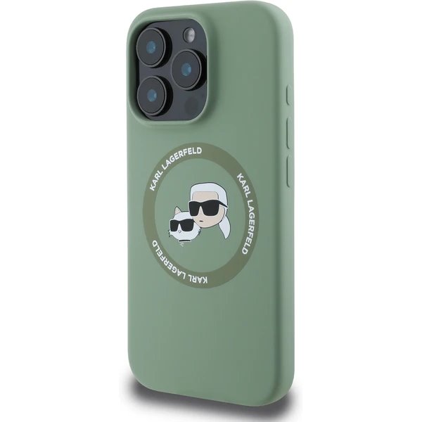 Karl Lagerfeld Liquid Silicone K&CH Heads MagSafe kryt iPhone 16 Pro zelený