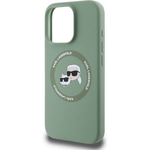 Karl Lagerfeld Liquid Silicone K&CH Heads MagSafe kryt iPhone 16 Pro zelený