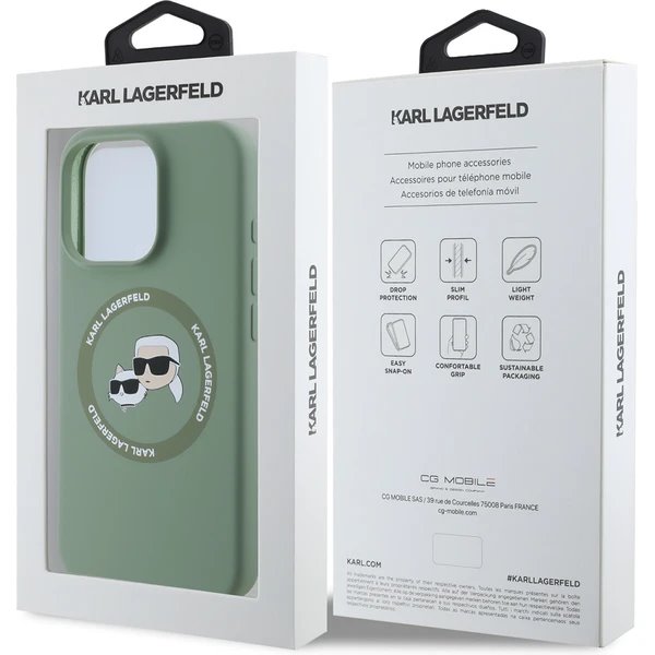 Karl Lagerfeld Liquid Silicone K&CH Heads MagSafe kryt iPhone 16 Pro zelený