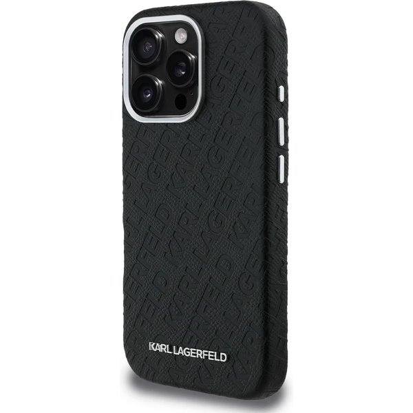 Karl Lagerfeld Grained PU Repeated Logo MagSafe kryt iPhone 16 Pro čierny