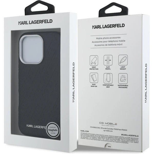 Karl Lagerfeld Grained PU Repeated Logo MagSafe kryt iPhone 16 Pro čierny