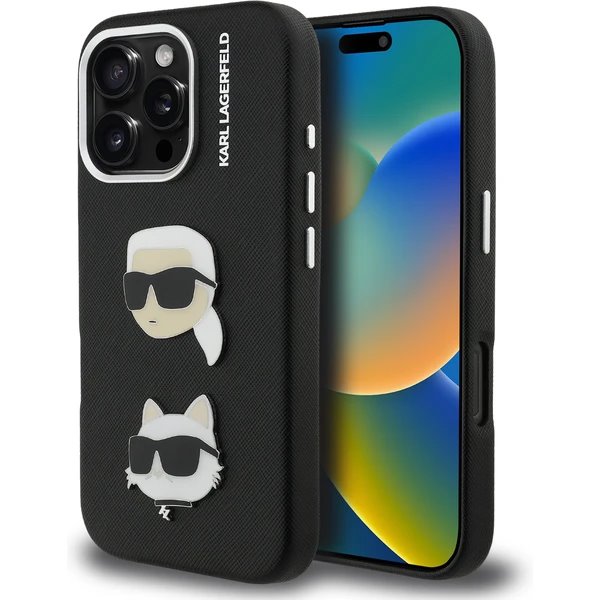 Karl Lagerfeld Grained PU K&CH Heads kryt iPhone 16 Pro čierny