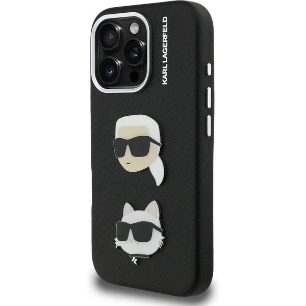 Karl Lagerfeld Grained PU K&CH Heads kryt iPhone 16 Pro čierny
