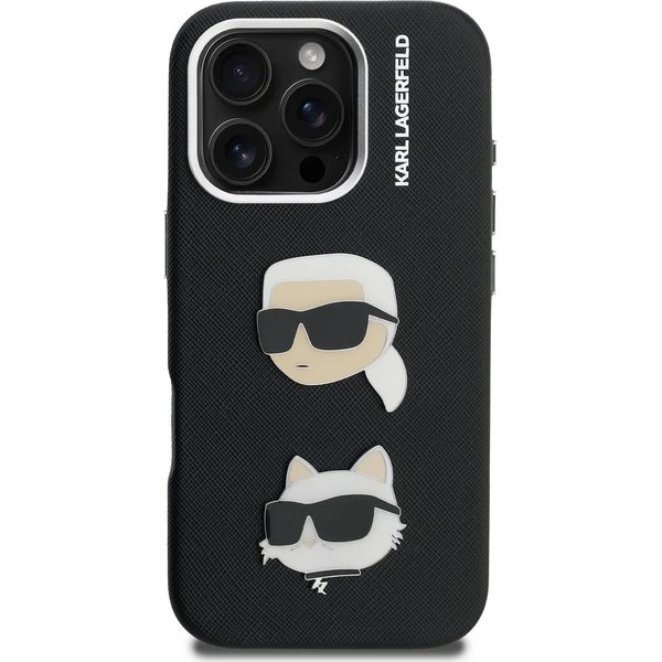 Karl Lagerfeld Grained PU K&CH Heads kryt iPhone 16 Pro čierny