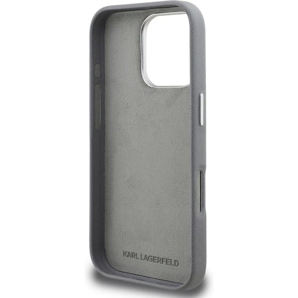 Karl Lagerfeld Grained PU K&CH Heads kryt iPhone 16 Pro šedá