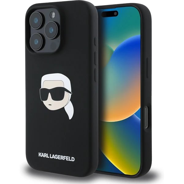 Karl Lagerfeld Liquid Silicone Karl Head MagSafe MagSafe kryt iPhone 16 Pro čierny