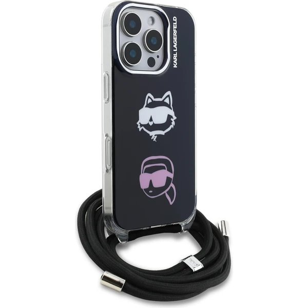 Karl Lagerfeld IML Crossbody K&CH Heads kryt iPhone 16 Pro čierny