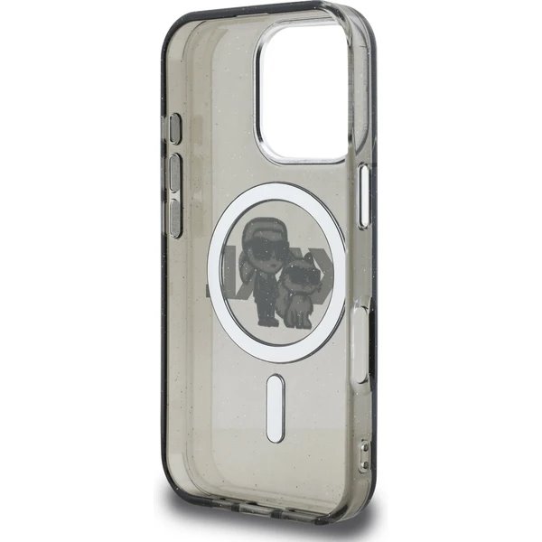 Karl Lagerfeld IML Glitter Karl and Choupette Sketch MagSafe kryt iPhone 16 Pro čierny