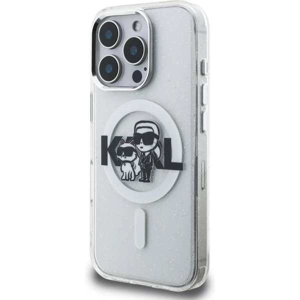 Karl Lagerfeld IML Glitter Karl and Choupette Sketch MagSafe kryt iPhone 16 Pro priehľadná