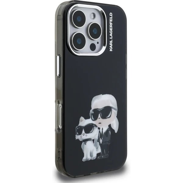Karl Lagerfeld IML Aquarelle Karl and Choupette kryt iPhone 16 Pro čierny