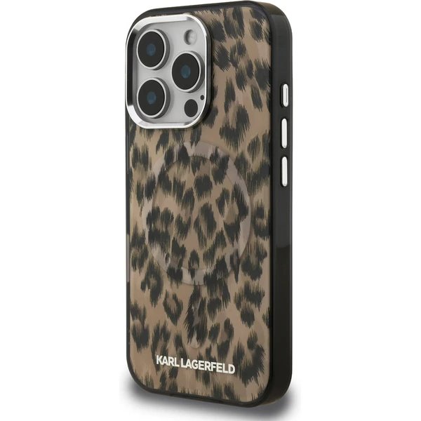 Karl Lagerfeld IML Leopard MagSafe kryt iPhone 16 Pro hnedý
