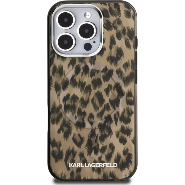 Karl Lagerfeld IML Leopard MagSafe kryt iPhone 16 Pro hnedý