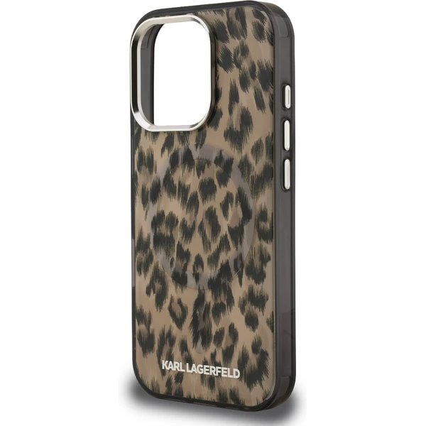 Karl Lagerfeld IML Leopard MagSafe kryt iPhone 16 Pro hnedý