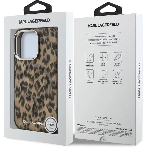 Karl Lagerfeld IML Leopard MagSafe kryt iPhone 16 Pro hnedý