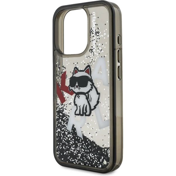 Karl Lagerfeld Liquid Glitter Scattered Choupette kryt iPhone 16 Pro čierny