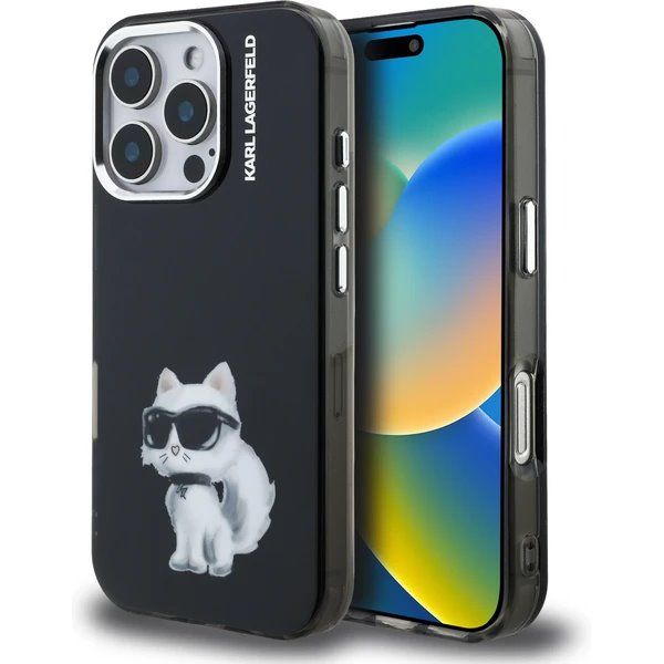 Karl Lagerfeld IML Aquarelle Choupette kryt iPhone 16 Pro čierny