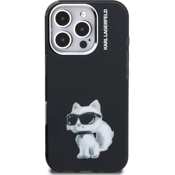 Karl Lagerfeld IML Aquarelle Choupette kryt iPhone 16 Pro čierny