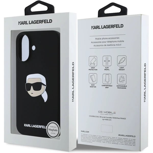Karl Lagerfeld Liquid Silicone Karl Head MagSafe kryt iPhone 16 čierny