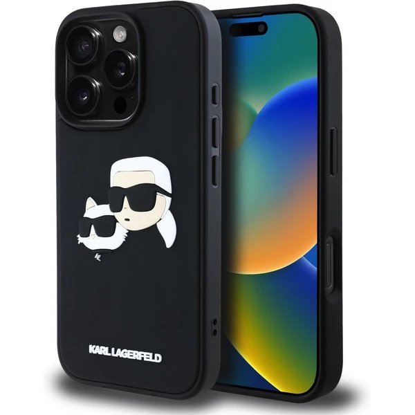 Karl Lagerfeld 3D Rubber Double Heads kryt iPhone 16 Pro čierny