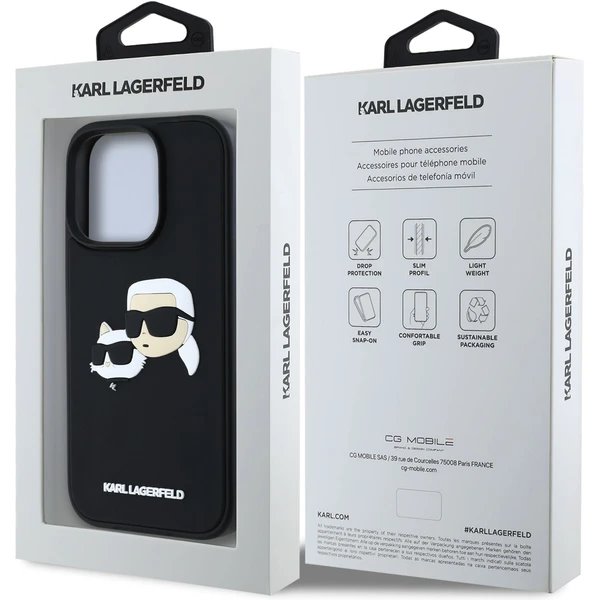 Karl Lagerfeld 3D Rubber Double Heads kryt iPhone 16 Pro čierny