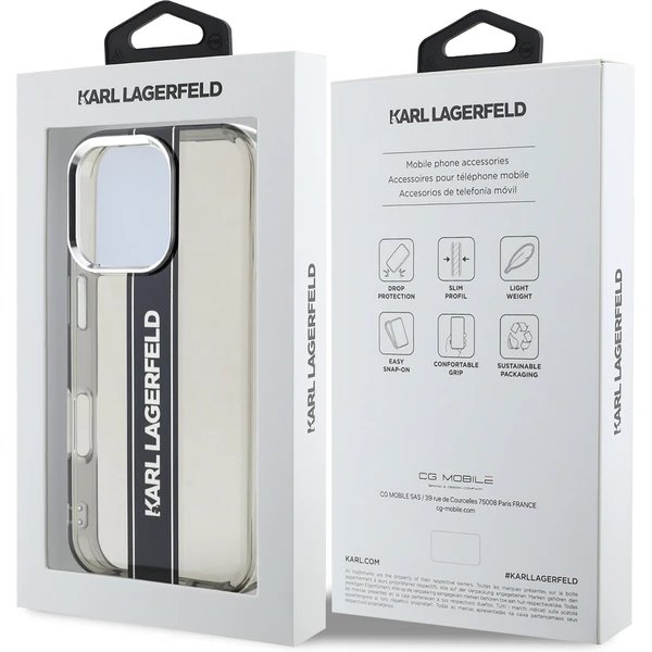 Karl Lagerfeld IML Stripe Logo kryt iPhone 16 Pro čierny