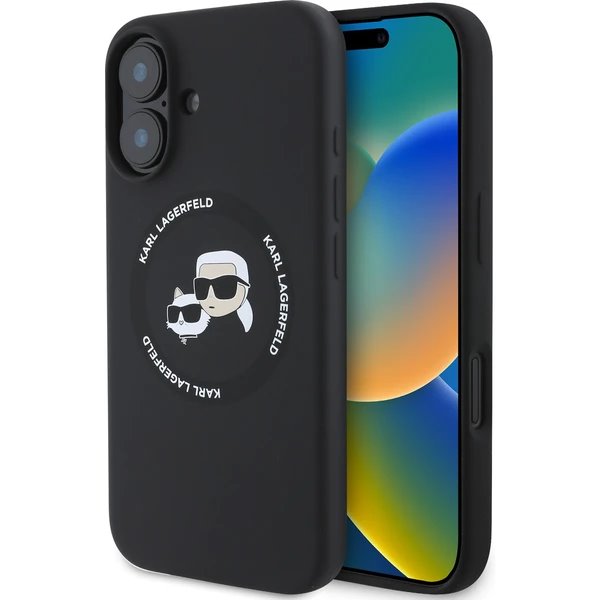 Karl Lagerfeld Liquid Silicone K&CH Heads MagSafe kryt iPhone 16 čierny
