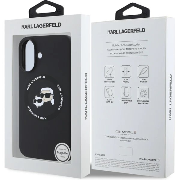 Karl Lagerfeld Liquid Silicone K&CH Heads MagSafe kryt iPhone 16 čierny