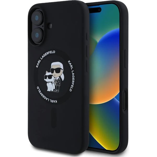 Karl Lagerfeld Liquid Silicone Karl and Choupette MagSafe kryt iPhone 16 čierny