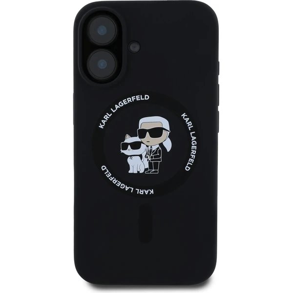 Karl Lagerfeld Liquid Silicone Karl and Choupette MagSafe kryt iPhone 16 čierny